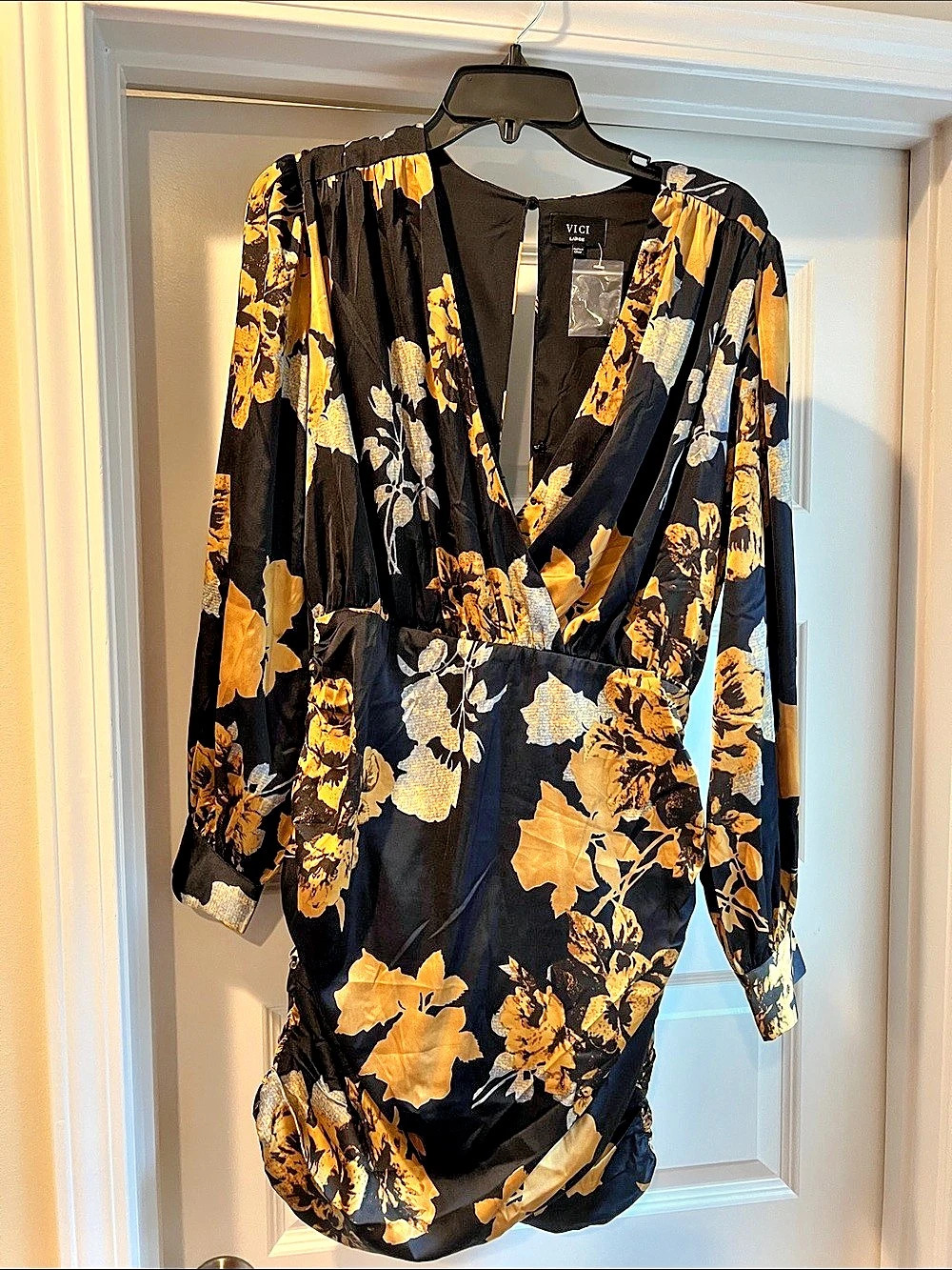 VICTI Floral Mini Dress in Black & Gold NWOT